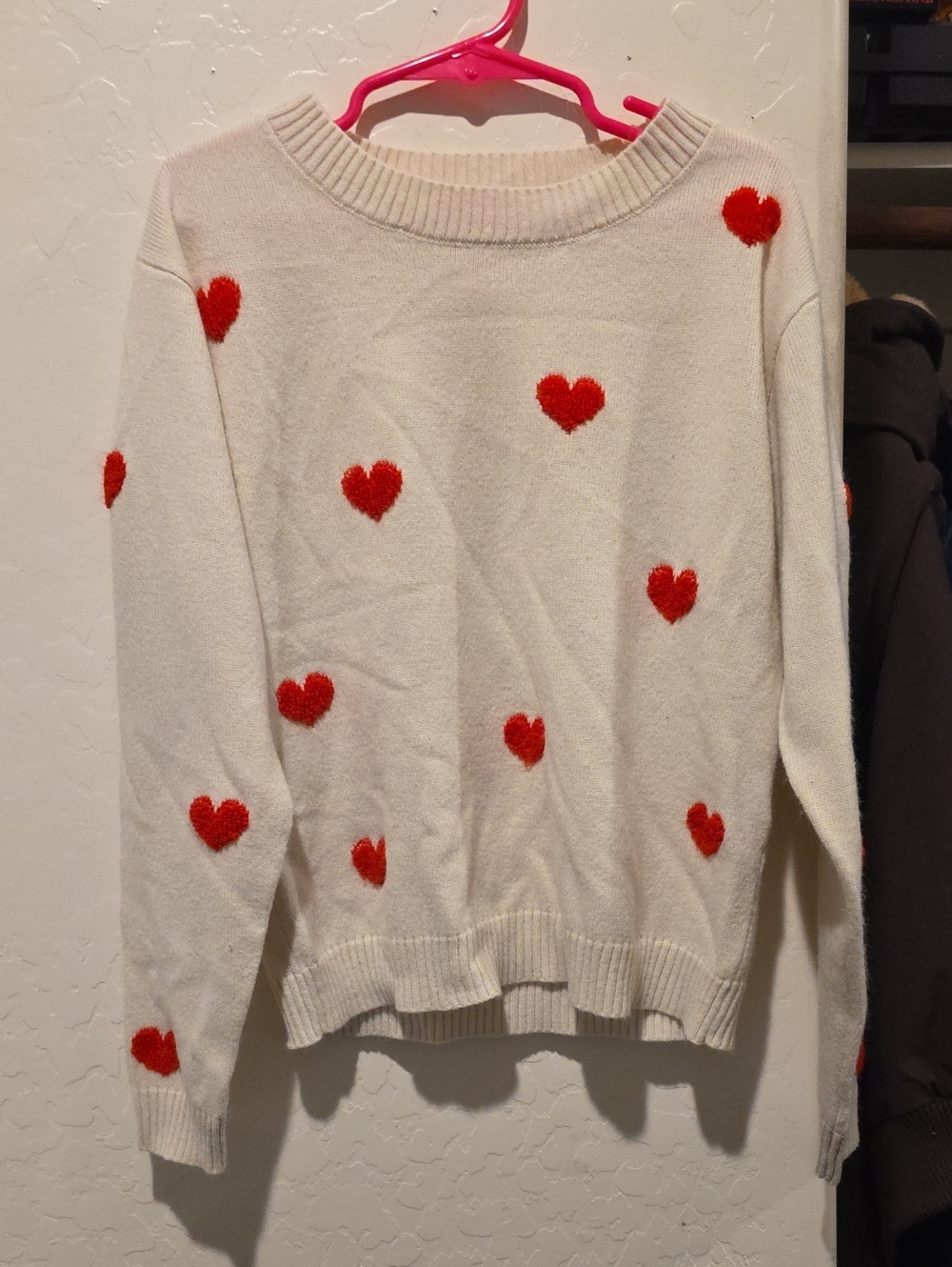 Zunie Cream Crewneck Sweater with Red Heart Motif